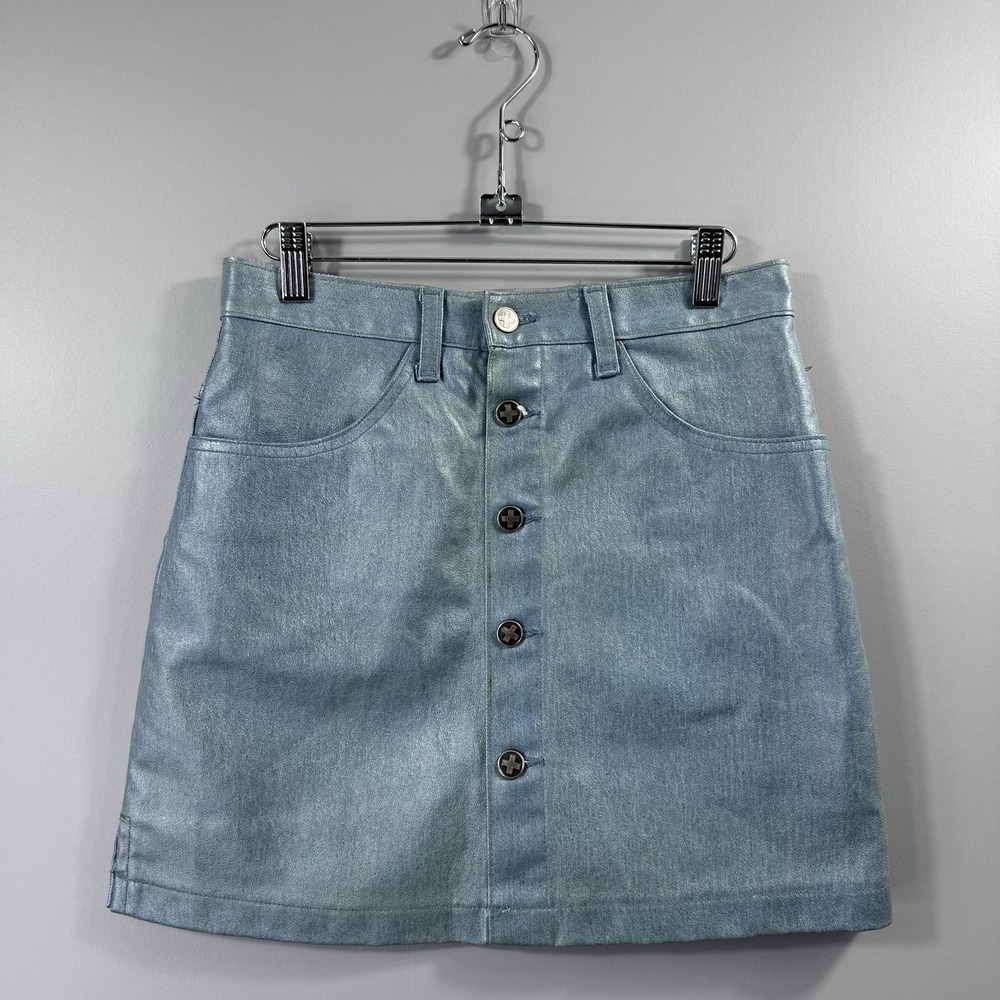 Vintage Dr. Martens Skirt Juniors 7 Metallic Blue Denim Made In USA